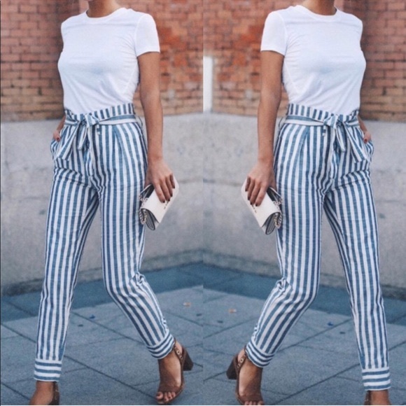 Zara Pants - Zara Paper Bag High Waist Stripe Pants
